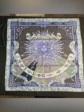 Hermes Silk Scarf Gloria Soli Purple Blue Grey Sun Moon Stars Solar Astrology
